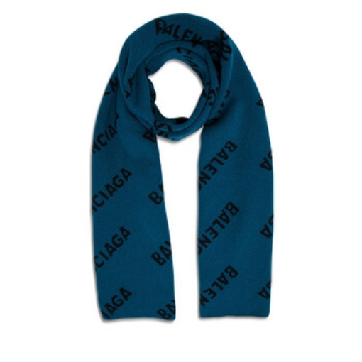 Picture of BALENCIAGA Ladies All Over Logo Scarf in Petrol Blue/Black