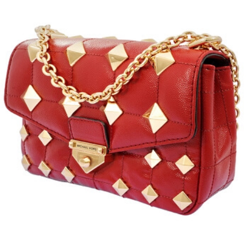 Picture of MICHAEL KORS Ladies Soho Small Studded Quilted Patent Leather Shoulder Bag - Crimson