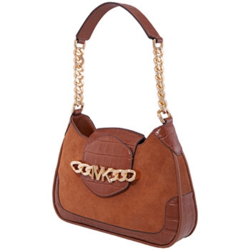 Picture of MICHAEL KORS Brown Ladies Hally Small Suede And Crocodile Embossed Shoulder Bag