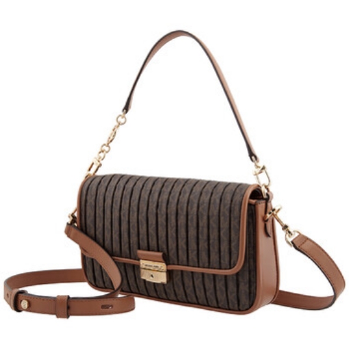 Picture of MICHAEL KORS Ladies Bradshaw Small Pleated Logo Convertible Shoulder Bag - Brown/Acorn