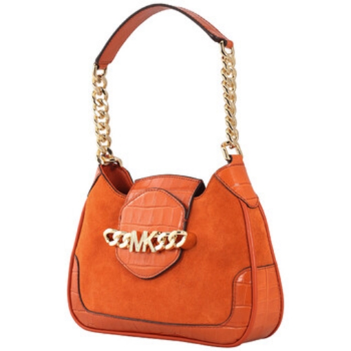 Picture of MICHAEL KORS Orange Spice Ladies Hally Small Suede And Crocodile Embossed Shoulder Bag