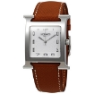 Picture of HERMES H Hour White Dial Brown Leather Ladies Watch