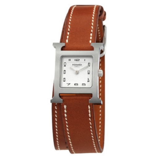 Picture of HERMES H Hour White Dial Ladies Small Double Tour Leather Watch