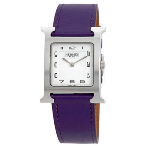 Picture of HERMES H Hour White Glazed Dial Purple Leather Ladies Watch