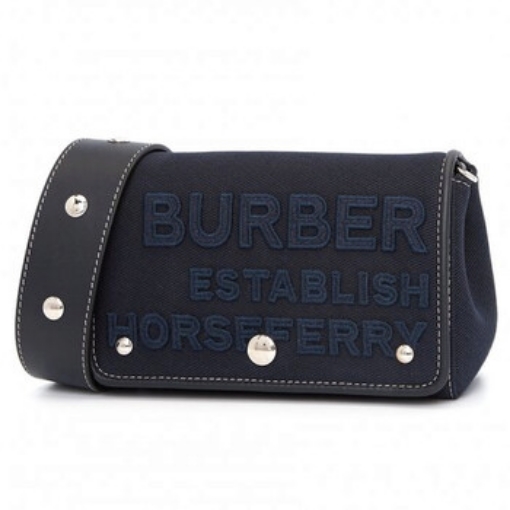 Picture of BURBERRY Ladies Hackberry Horseferry Canvas Crossbody Bag in Navy