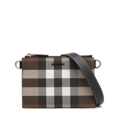 Picture of BURBERRY Dark Birch Brown Check Link Pouch Crossbody Bag