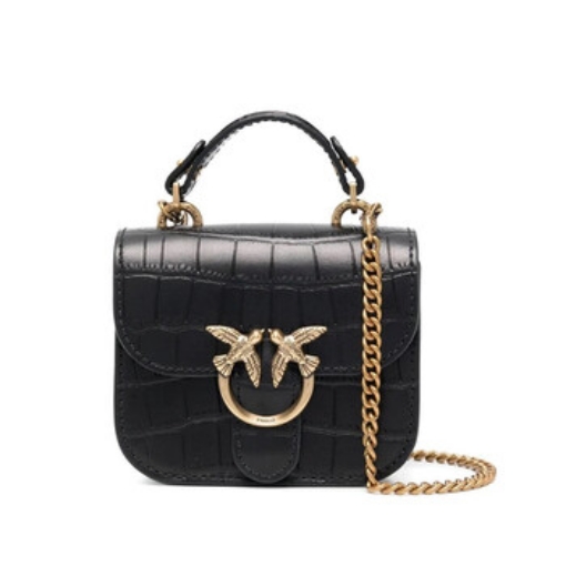 Picture of PINKO Black / Antique Gold Micro Love Bell Croco Bag