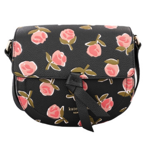 Picture of KATE SPADE Black / Multicolor Ladies Knott Ditsy Rose Medium Saddle Crossbody