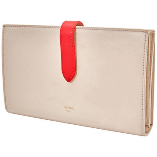 Picture of CELINE Ladies Grained Calfskin Bicolour Strap Wallet In Powder/Red