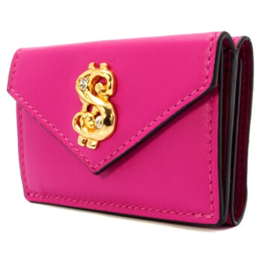 Picture of MOSCHINO Dollar Sign Pink Trifold Leather Wallet