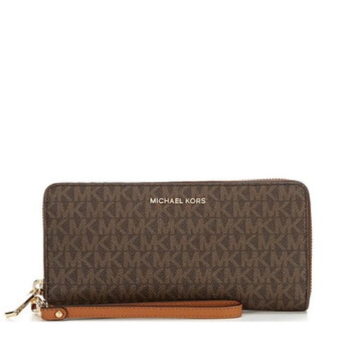 Picture of MICHAEL KORS Brown Signature Logo Print Canvas Continental Travel Wallet