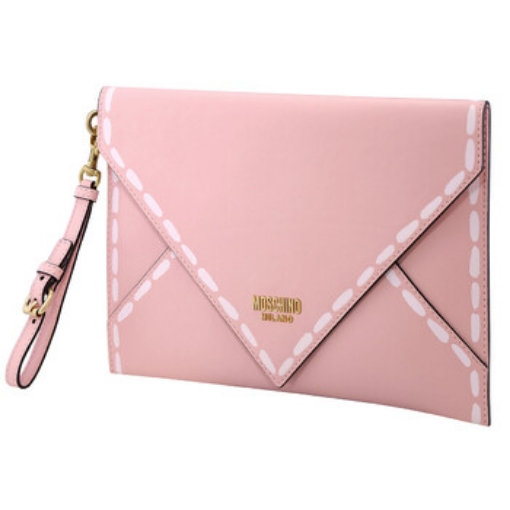 Picture of MOSCHINO Ladies Pink Leather Envelope Logo Clutch Bag