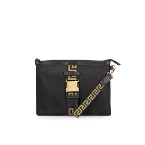 Picture of VERSACE Black/Gold- Gold Men's Logo Detailed Zipped Clutch Bag