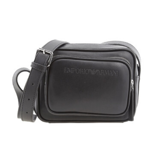 Picture of EMPORIO ARMANI Black Logo-Embossed Leather Crossbody Bag