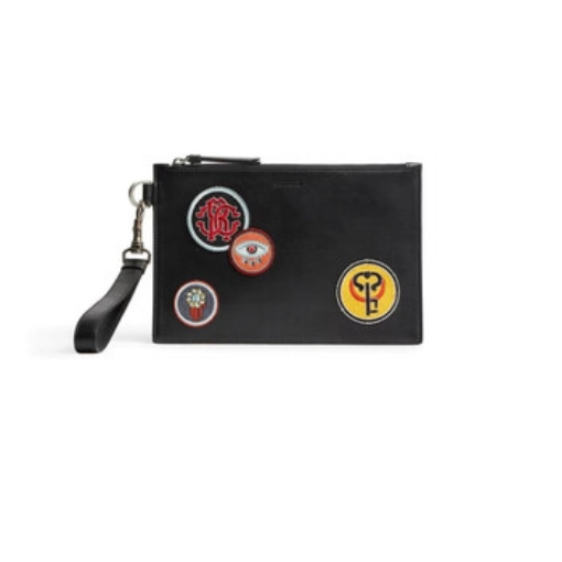 Picture of ROBERTO CAVALLI Black Patch Zip Pouch