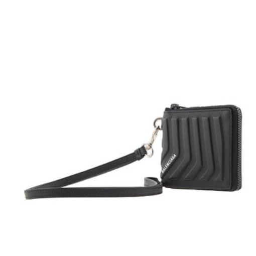 Picture of BALENCIAGA Black Grained Calfskin Zip Wallet With Strap