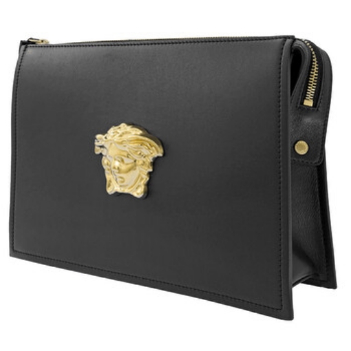 Picture of VERSACE La Medusa Large Leather Clutch In Black