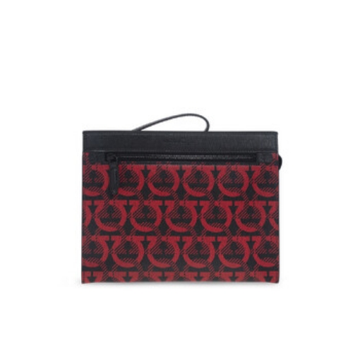 Picture of SALVATORE FERRAGAMO Gancini Clutch In Black/Nail Polish Red