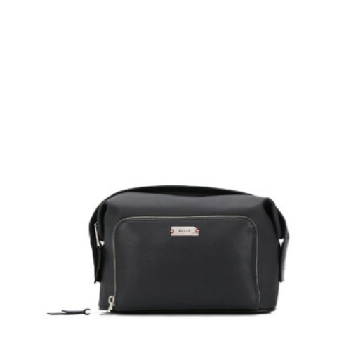 Picture of BALLY Black Men's Black Veitt Logo Plaque Wash Bag