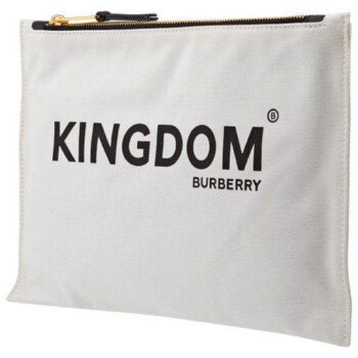 Picture of BURBERRY Medium Kingdom Print Cotton Pouch In Chalk White