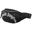 Picture of PALM ANGELS Men's Black Silver Curved-logo Belt Bag