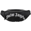 Picture of PALM ANGELS Men's Black Silver Curved-logo Belt Bag