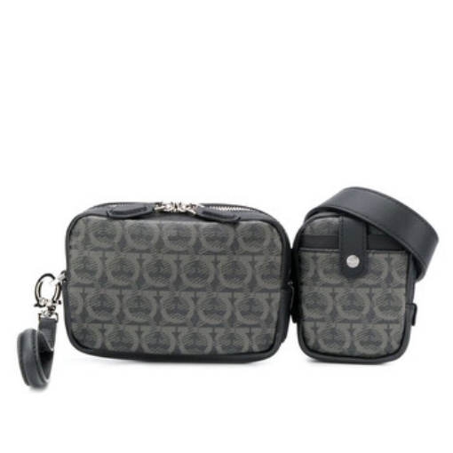 Picture of SALVATORE FERRAGAMO Black/Grey Gancini Logo Print Belt Bag