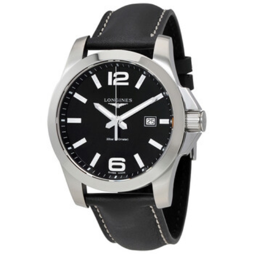 Picture of LONGINES Conquest Black Dial Black Leather Men's 43mm Watch