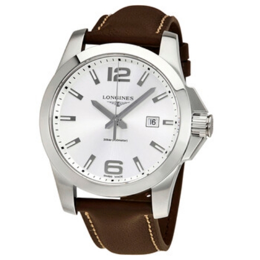 Picture of LONGINES Conquest Silver Dial Brown Leather Men's 43mm Watch