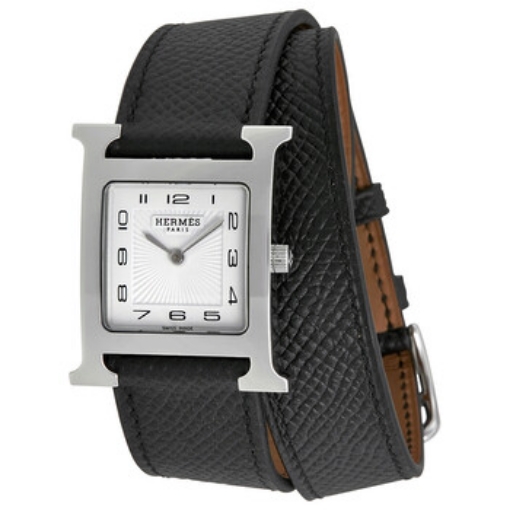 Picture of HERMES H Hour White Dial Black Leather Ladies Watch