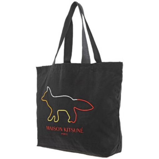 Picture of MAISON KITSUNE Paris Black Logo Tote Bag