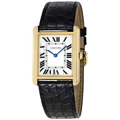 Picture of CARTIER Tank Solo Silver Dial 18kt Yellow Gold Black Leather Unisex Watch W5200004