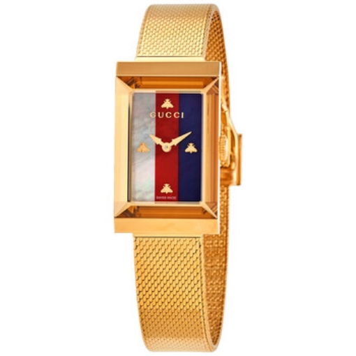 Picture of GUCCI G-Frame Quartz White, Red, Blue Web Mother of Pearl Dial Ladies Watch