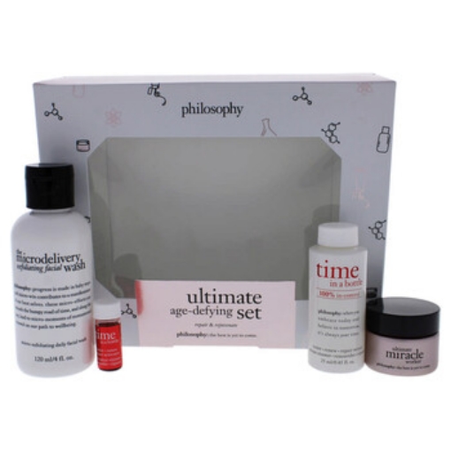 Picture of PHILOSOPHY Ultimate Age Defying Kit by for Unisex - 4 Pc 4oz The Microdelivery Exfoliating Facial Wash, 0.85oz Time In A Bottle 100 Percent In-Control