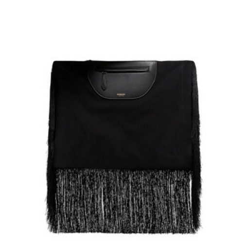 Picture of BURBERRY Ladies Black Fringe Leather Olympia Scarf Flat Clutch