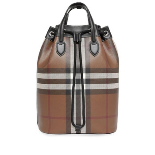 Picture of BURBERRY Check Print Leather Drawcord Backpack In Dark Birch Brown