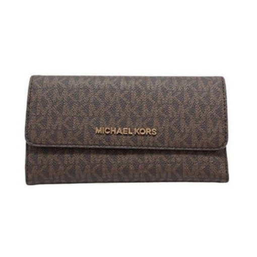 Picture of MICHAEL KORS Brown Signature Coated Canvas Jet Set Large Logo Trifold Wallet