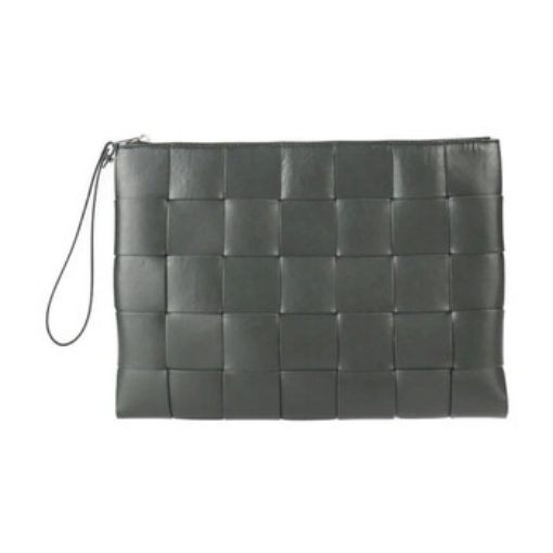 Picture of BOTTEGA VENETA Men's Dark Moss Large Intreccio Leather Pouch