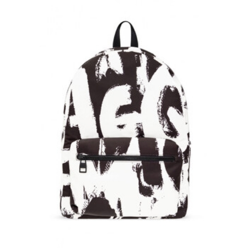 Picture of ALEXANDER MCQUEEN Black / White Men's All Over Graffiti Logo Backpack