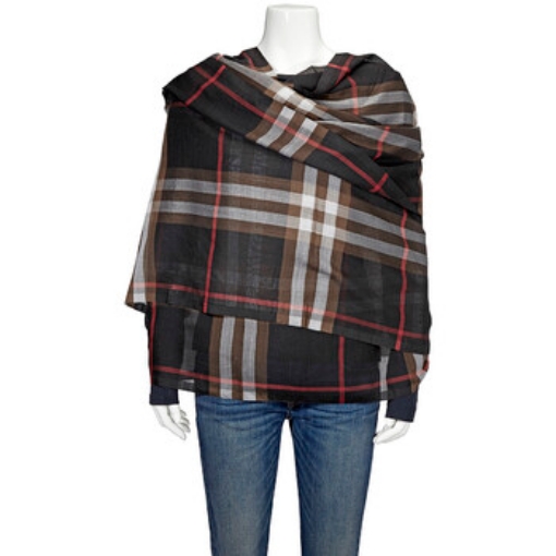 Picture of BURBERRY Black Lightweight Check Wool Silk Scarf