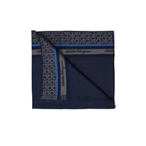 Picture of SALVATORE FERRAGAMO Navy Gancini Oblong Scarf