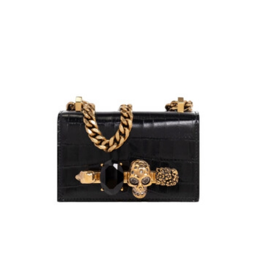 Picture of ALEXANDER MCQUEEN Embossed Croc Leather Mini Jewelled Bag In Black