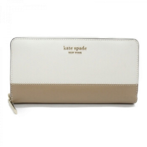Picture of KATE SPADE Spencer Zip-around Saffiano Leather Continental Wallet in Parchment/Raw Pecan